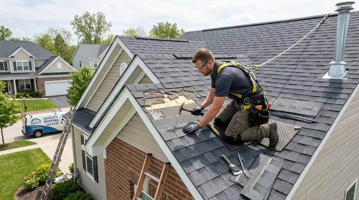 Roofer_repairing_damaged